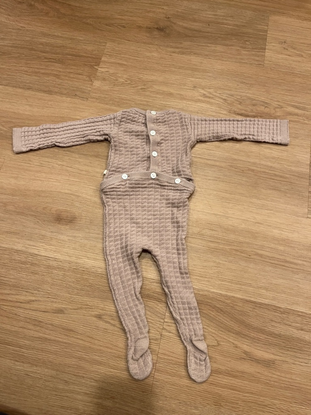 Soft Blush Waffle-Knit Footie One-Piece for Kids - Picture 2 of 5